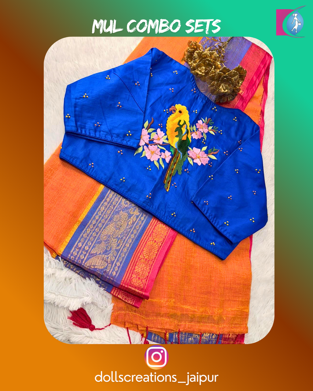 Mul saree set (Rust orange) DC2705