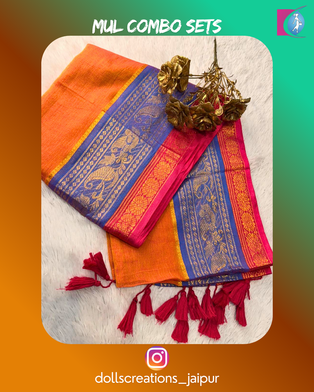 Mul saree set (Rust orange) DC2705