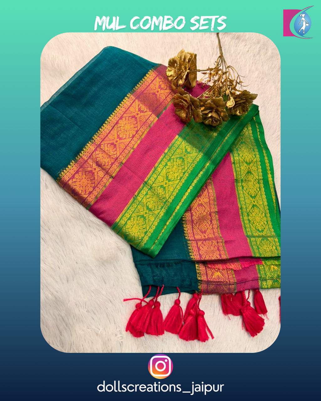 Mul saree set (Teal) DC2705